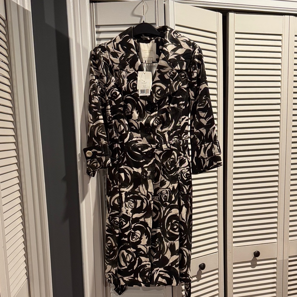 NWT Kate Spade Black and White Floral Coat, S